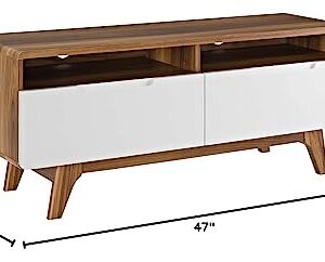 Modway Origin Mid-Century Modern 47 Inch TV Stand in Walnut White