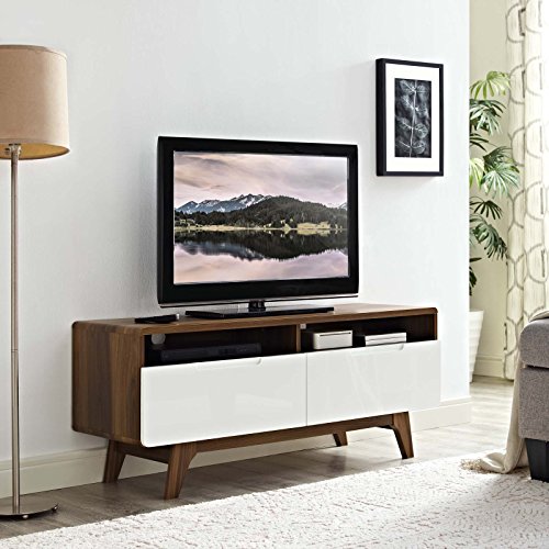 Modway Origin Mid-Century Modern 47 Inch TV Stand in Walnut White