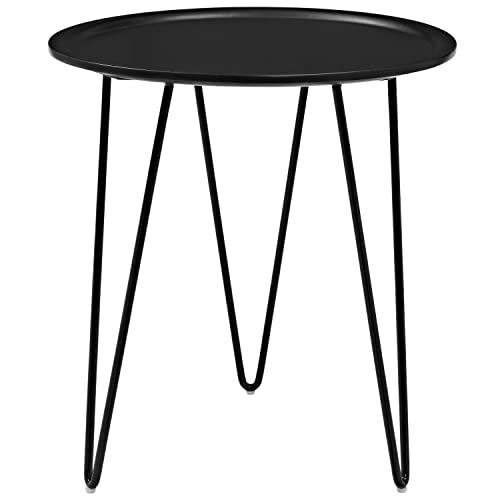 Modway Digress Mid-Century Round Side Table With Hairpin Legs in Black