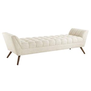 modway response mid-century modern bench large upholstered fabric in beige