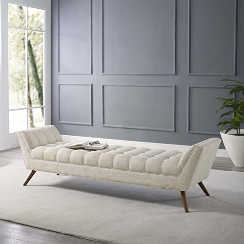 Modway Response Mid-Century Modern Bench Large Upholstered Fabric in Beige