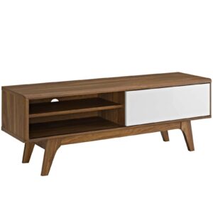 modway envision mid-century modern 44 inch tv stand, walnut white