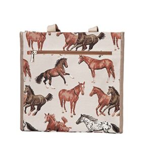 Signare Tapestry Shoulder Bag Shopping Bag for Women with Running Horse Design (SHOP-RHOR)