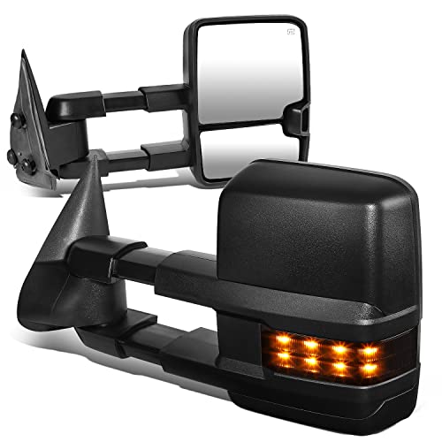 DNA Motoring TWM-015-T888-BK-SM Pair Towing Mirrors Compatible With 03-06 Silverado/Suburban/Avalanche/Tahoe/Sierra/Yukon/Escalade Powered Heated Telescopic Mirrors w/Turn Signal