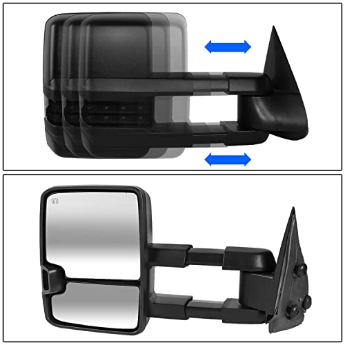 DNA Motoring TWM-015-T888-BK-SM Pair Towing Mirrors Compatible With 03-06 Silverado/Suburban/Avalanche/Tahoe/Sierra/Yukon/Escalade Powered Heated Telescopic Mirrors w/Turn Signal