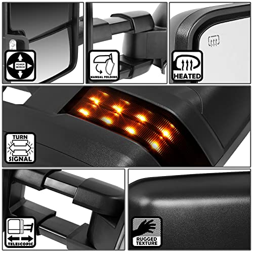 DNA Motoring TWM-015-T888-BK-SM Pair Towing Mirrors Compatible With 03-06 Silverado/Suburban/Avalanche/Tahoe/Sierra/Yukon/Escalade Powered Heated Telescopic Mirrors w/Turn Signal