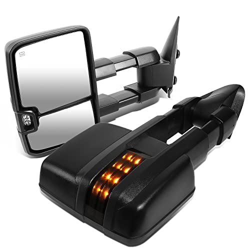 DNA Motoring TWM-015-T888-BK-SM Pair Towing Mirrors Compatible With 03-06 Silverado/Suburban/Avalanche/Tahoe/Sierra/Yukon/Escalade Powered Heated Telescopic Mirrors w/Turn Signal