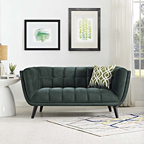 Modway Bestow Upholstered Velvet Button-Tufted Loveseat in Green