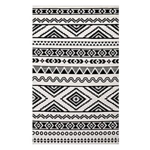 modway haku geometric moroccan tribal 8x10 area rug with contemporary design in black and white