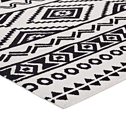 Modway Haku Geometric Moroccan Tribal 8x10 Area Rug With Contemporary Design In Black and White