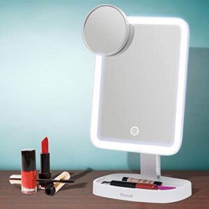 Fancii LED Makeup Vanity Mirror with 3 Light Setting and 15x Magnifying Mirror - Choose Between Soft Warm, Natural Daylight, or Neutral White Lights - Dimmable Countertop Cosmetic Mirror - Aura