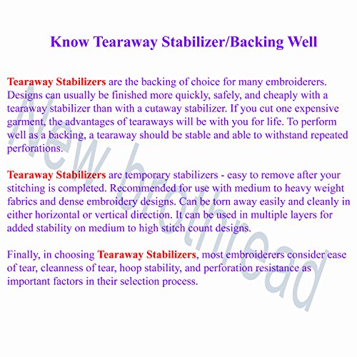 New brothread Tear Away Machine Embroidery Stabilizer Backing 8"x8" - 100 Precut Sheets - Medium Weight 1.8 oz- Fits 4x4 and 6x6 Hoops