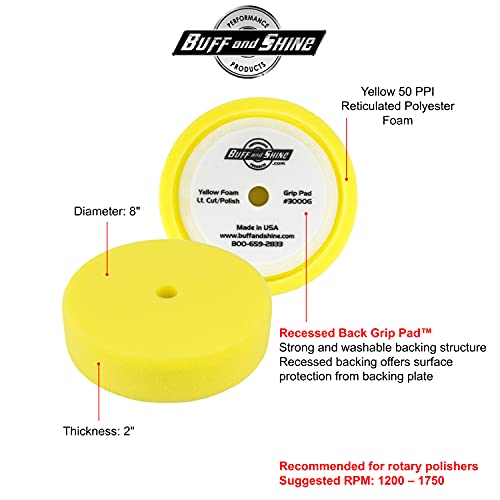 BUFF and SHINE 8" Yellow Recessed Foam Buffing Pad - Compounding/Polishing #3000G