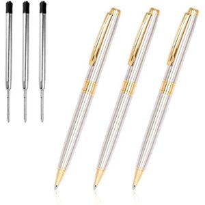cambond ballpoint pens black ink, metal uniform pen gift for men women ballpoint pens bulk office pen pack 1.0 mm medium point 3 pens with 3 refills (gold)