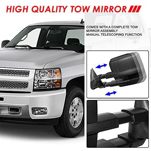 Pair Black Power Heated Smoked LED Turn Signal Lights Tow Mirrors Compatible with Silverado Tahoe Sierra Yukon 03-07