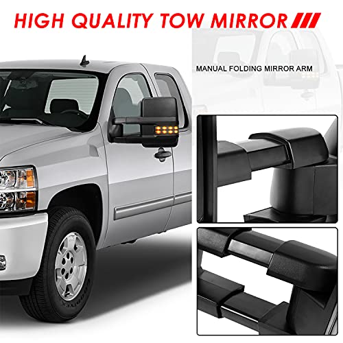 Pair Black Power Heated Smoked LED Turn Signal Lights Tow Mirrors Compatible with Silverado Tahoe Sierra Yukon 03-07