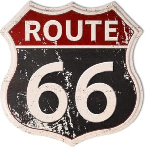 hantajanss route 66 road signs vintage room decor metal sign retro road sign tin decor sign for home, room & garage wall decoration 12× 12 inches