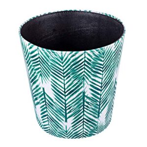 Scakbyer Paper Wastebasket Without Lid PU Leather Round Decorative Trash Bin Garbage Can Dustbin for Hotel Dormitory Kitchen Bedroom Bathroom Office Green Leaves