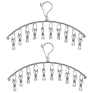 z zicome 2 pack stainless steel hanging drying rack clothes hanger with 10 clips for drying small items, socks, underwear, diapers, bras, baby clothes, towels, face masks, gloves