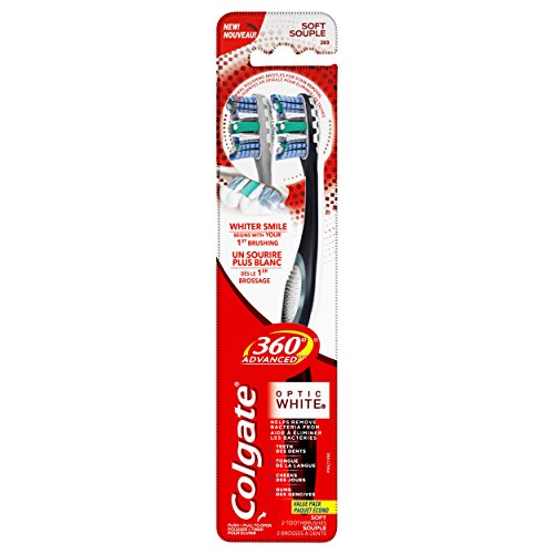 Colgate 360 Advanced Optic White Toothbrush, Soft, 2 Count