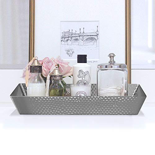 nu steel Shiny nusteel Hammered Metal Toilet Tank Tray, Bathroom Countertop Bin, Multipurpose Vanity, Cosmetics Organizer, Perfume Jewelry Makeup Plant Finish