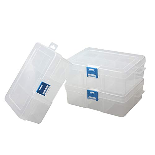 BangQiao 3 Pack Plastic Removable Divider Box and Storage Case for Small Parts, Hardware and Craft, 6 Grids, Clear