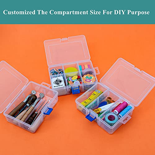 BangQiao 3 Pack Plastic Removable Divider Box and Storage Case for Small Parts, Hardware and Craft, 6 Grids, Clear