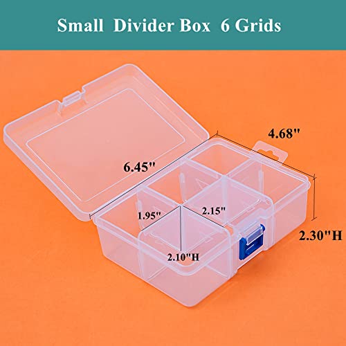 BangQiao 3 Pack Plastic Removable Divider Box and Storage Case for Small Parts, Hardware and Craft, 6 Grids, Clear