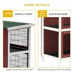 PawHut 54" 2-Story Rabbit Hutch Bunny Cage with Openable Roof, No Leak Tray and Fun Enclosed Run, Indoor/Outdoor