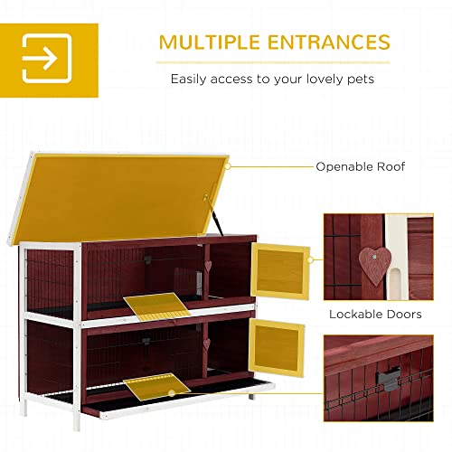 PawHut 54" 2-Story Rabbit Hutch Bunny Cage with Openable Roof, No Leak Tray and Fun Enclosed Run, Indoor/Outdoor
