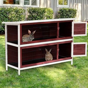 PawHut 54" 2-Story Rabbit Hutch Bunny Cage with Openable Roof, No Leak Tray and Fun Enclosed Run, Indoor/Outdoor