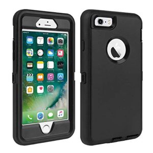 cafewich iphone 6/6s case heavy duty shockproof high impact tough rugged hybrid rubber triple defender protective anti-shock silicone mobile phone cover for iphone 6/6s 4.7"(black)
