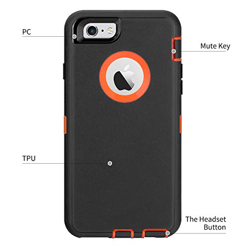 CAFEWICH iPhone 6/6S Case Heavy Duty Shockproof High Impact Tough Rugged Hybrid Rubber Triple Defender Protective Anti-Shock Silicone Mobile Phone Cover for iPhone 6/6S 4.7"(Black Orange)