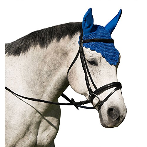 Intrepid International Crochet Fly Veil with Ears Horse Size Scalloped Solid Black