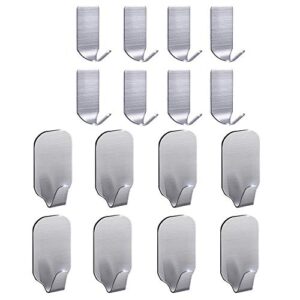 fotyrig strong adhesive hooks hat hooks hanger for wall, waterproof stainless steel wall hangers sticky hooks for hanging bathroom kitchen stick on wall hooks-16 packs