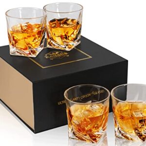 KANARS Whiskey Glasses Set of 4, 10 Oz Crystal Old Fashioned Cocktail Glass in Gift Box, Lowball Bourbon Tumbler for Scotch Whisky Cognac, Rock Barware for Men Gift