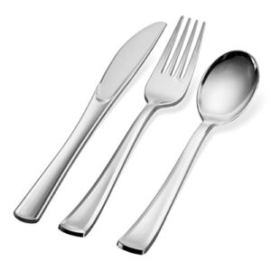 Plastic Silverware Set- Silver Flatware Set- Heavy Duty Cutlery Set - Bulk Combo Value Pack 160 count 40 Knives 80 Forks 40 Spoons Party Supplies - Tepco Settings