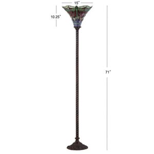 JONATHAN Y JYL8002B Dragonfly Tiffany-Style 71" Torchiere Floor Lamp, Tiffany, Traditional, Art Nouveau Style, Elegant, Office, Living Room, Family Room, Dining Room, Bedroom, Foyer, Bronze/Green