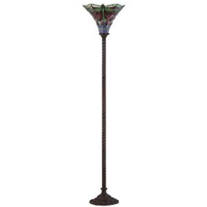 JONATHAN Y JYL8002B Dragonfly Tiffany-Style 71" Torchiere Floor Lamp, Tiffany, Traditional, Art Nouveau Style, Elegant, Office, Living Room, Family Room, Dining Room, Bedroom, Foyer, Bronze/Green