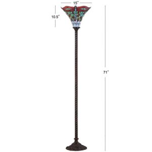 JONATHAN Y JYL8002B Dragonfly Tiffany-Style 71" Torchiere Floor Lamp, Tiffany, Traditional, Art Nouveau Style, Elegant, Office, Living Room, Family Room, Dining Room, Bedroom, Foyer, Bronze/Green