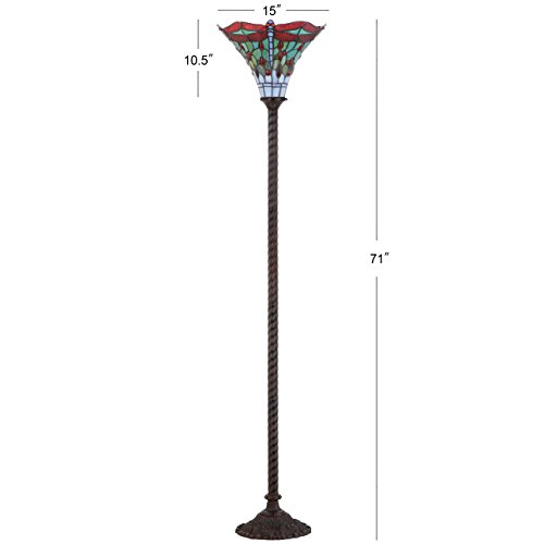 JONATHAN Y JYL8002B Dragonfly Tiffany-Style 71" Torchiere Floor Lamp, Tiffany, Traditional, Art Nouveau Style, Elegant, Office, Living Room, Family Room, Dining Room, Bedroom, Foyer, Bronze/Green