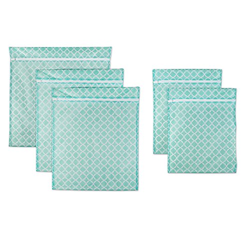 DII Laundry Storage Collection Mesh Zippered, XX-Large/X-Large/Large Set, Aqua Lattice, 5 Piece