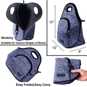 KOKAKO Lunch Boxes Neoprene Small Lunch Bag Tote Washable Insulated Waterproof for Men Women Kids(GrayBlue-WithPocket)