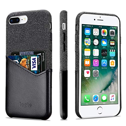 Lopie [Sea Island Cotton Series] iPhone 7 Plus/iPhone 8 Plus Case with Card Holder, Fabric Slim Back Cover with Leather Card Slot Design, Black