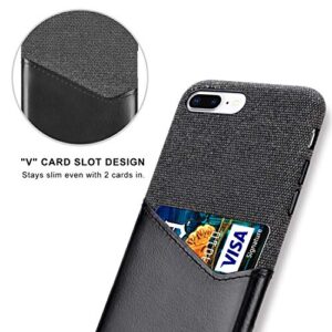 Lopie [Sea Island Cotton Series] iPhone 7 Plus/iPhone 8 Plus Case with Card Holder, Fabric Slim Back Cover with Leather Card Slot Design, Black