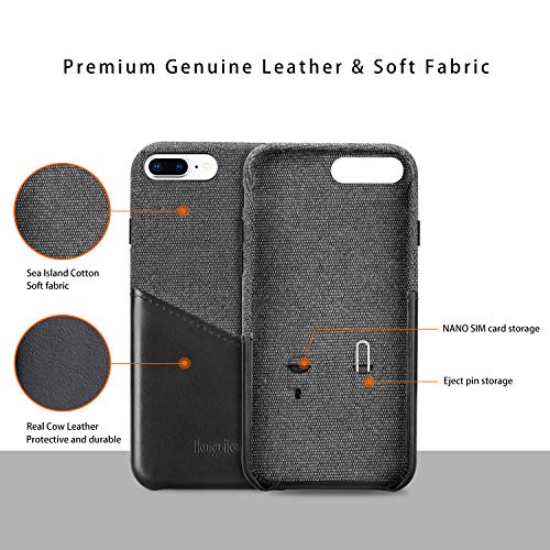 Lopie [Sea Island Cotton Series] iPhone 7 Plus/iPhone 8 Plus Case with Card Holder, Fabric Slim Back Cover with Leather Card Slot Design, Black