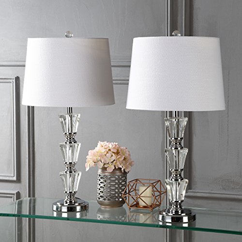 JONATHAN Y JYL2044A-SET2 Set of 2 Table Lamps Layla 27" Crystal LED Table Lamp Glam Contemporary Bedside Desk Nightstand Lamp for Bedroom Living Room Office College Bookcase, Clear