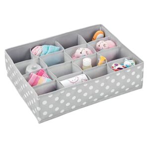 mdesign soft fabric dresser drawer and closet storage organizer for child/kids room and nursery - large 16 section organizer - polka dot print - light gray/white