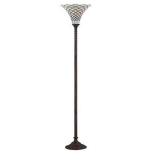 JONATHAN Y JYL8007A White Tiffany-Style 70" Torchiere LED Floor Lamp, Tiffany, Traditional, Art Nouveau Style, Office, Living Room, Family Room, Dining Room, Bedroom, Hallway, Foyer, Bronze