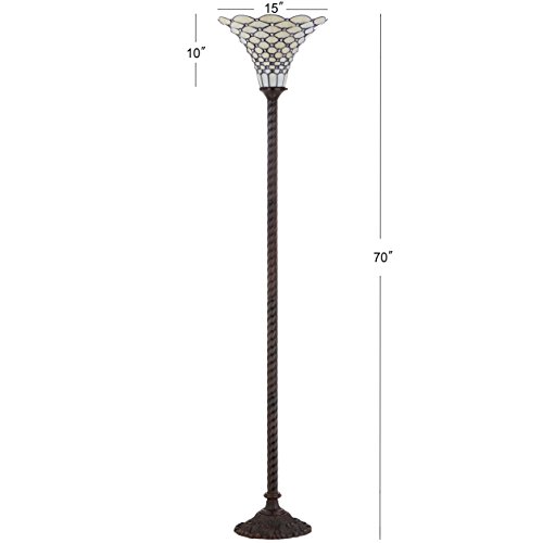 JONATHAN Y JYL8007A White Tiffany-Style 70" Torchiere LED Floor Lamp, Tiffany, Traditional, Art Nouveau Style, Office, Living Room, Family Room, Dining Room, Bedroom, Hallway, Foyer, Bronze